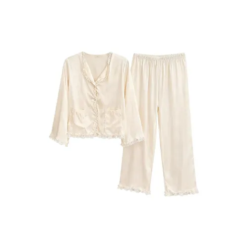 Daiyindie Осенне-зимняя пижама для женщин ледяной шелк с длинными рукавами домашняя одежда