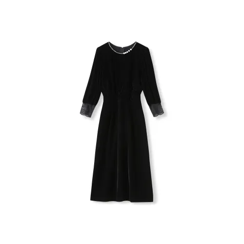 MH Черные Женские Длинные Платья с Длинными Рукавами