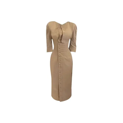 MO VOICE Хаки Женские Длинные Платья с Длинными Рукавами