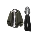 Зелёная+Чёрная Рубашка+Чёрные Карго Брюки