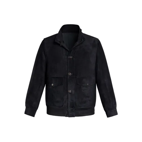 SKARO Темно-синий Синий SKH231 Мужская Кожаная Куртка