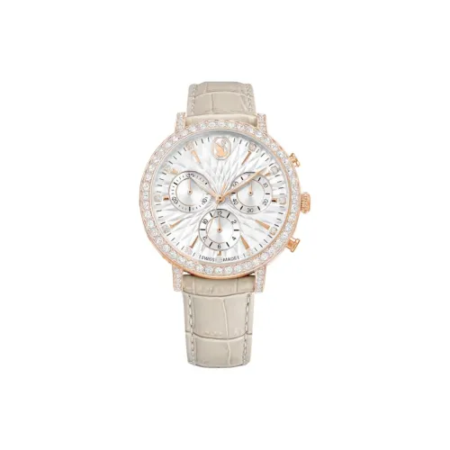 Swarovski Matrix Tennis Наручные часы Кварцевый механизм Коровья кожа Ремешок 36 мм Серебристый циферблат Женские часы