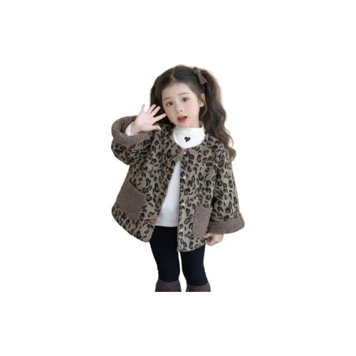 M JBABY Леопардовый принт Kids Шерстяное пальто