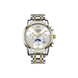 Золотой корпус, белый циферблат, двухцветный золотой стальной браслет