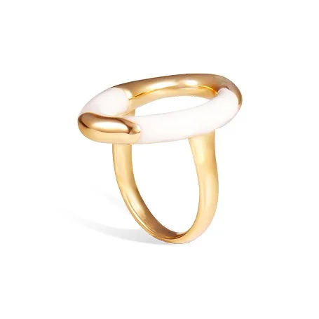 Retro Chic Кольцо из латуни с покрытием из 18-каратного золота и белой эмаллю Ripple женское