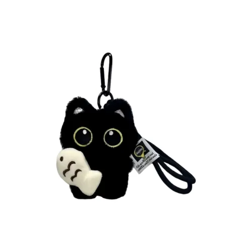 Cute Chip Милый Очаровательный Кошка Holding Рыбка Фотография Большой Глаз Черный Кот Кукла Плюшевый Брелок 10 см Высота