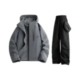 Темно-серый пиджак без подкладки + стильные черные штаны