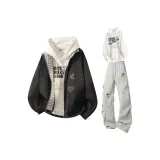 Чёрный+Белый Свитшот+Светло-Серые Штаны