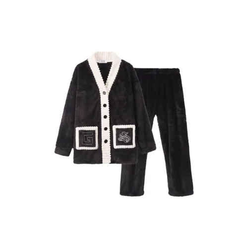 Devanro Таинственный Черный Панда Бархат Мужские Пижамные Комплекты