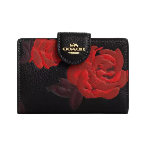 COACH Кожа Кошелек Средний Женский Черный Красный