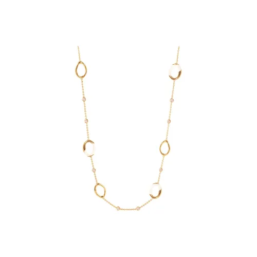 Retro Chic 18К золото покрытие Латунь с белой эмаллю Рябь Loop длинная цепь Женская