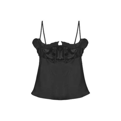 Nick Nicole FW25 Складной Satin Ruffled Bustier_Черный Топ на бретелях Женский