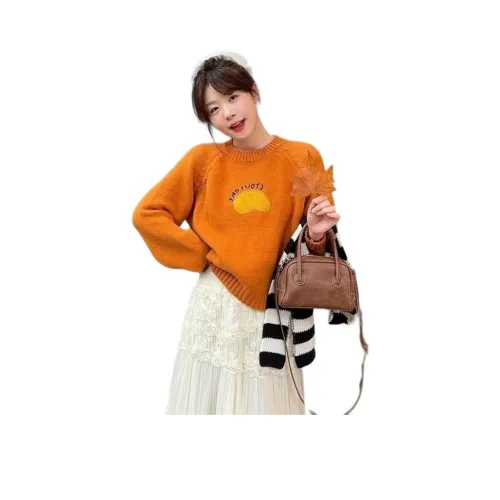BONAS Orange Sweater Women's Knitted