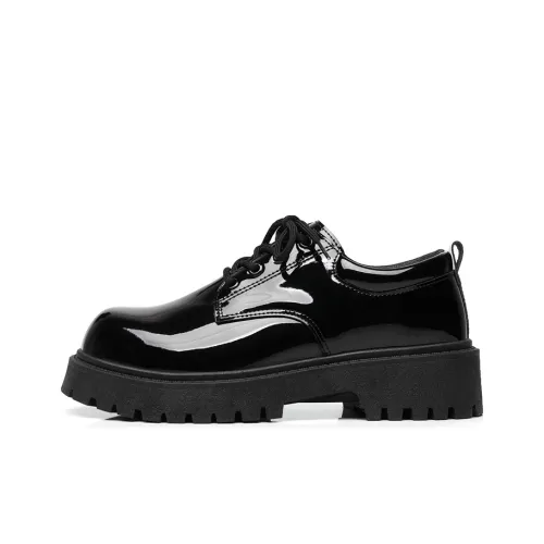 JX Блестящий Derby Обувь Повседневная Кожаная Мужская Черная