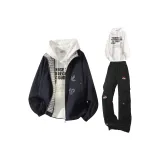 Темно-синий, синий + белый свитшот + черные штаны