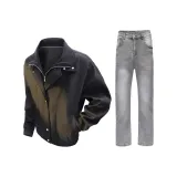 Чёрная куртка + дымчато-серые джинсы