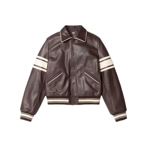 Stussy Wales Bonner Co Бренд FW25 Кожа VARSITY Куртки Пальто Унисекс