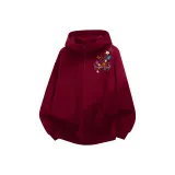 [Флисовая подкладка ★ Утолщенный с капюшоном] Бордовый (Mb Цветочный принт на левом плече с этикеткой)