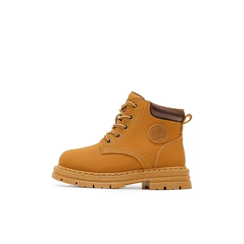 Warrior Термический Увеличение Высоты Устойчивый к Износу Противоскользящий Высокий Топ Детские Кожаные Сапоги Земляной Желтый