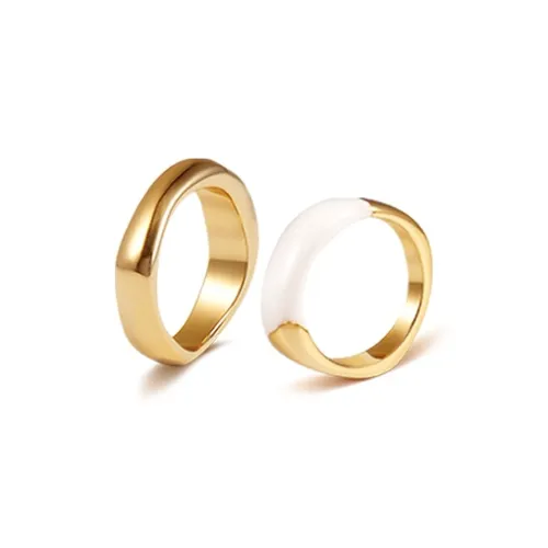 Retro Chic Кольцо из латуни с покрытием из 18-каратного золота и белой эмаллю Ripple женское