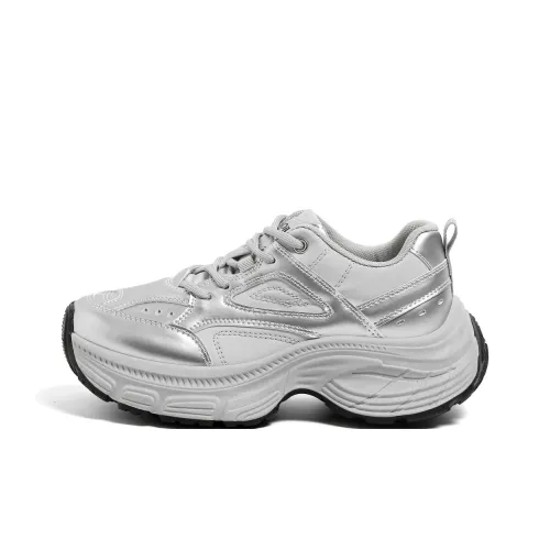 HUANQIU Износостойкий и Легкий Низкий Топ Толстая Подошва Кроссовки Женские Серый Серебряный