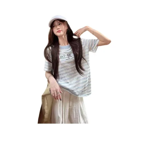 SIXUSICHOU Синие полосы Цветочный Женские Футболки