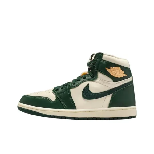 Jordan Air Jordan 1 Противоскользящий Устойчивый к износу Высокий Топ Винтажные Баскетбольные Кроссовки Женские Белый Зеленый