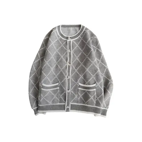 BVODE Пуговицы Серый бриллиант Узор Кардиган Женские Трикотаж