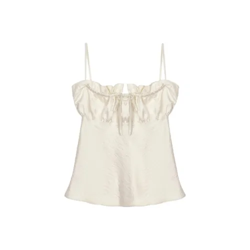 Nick Nicole FW25 Складной Satin Ruffled Bustier_Кремовый Бежевый Безрукавный Топ Женский