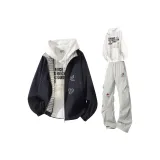 Темно-синий, синий + белый свитшот + светло-серые штаны