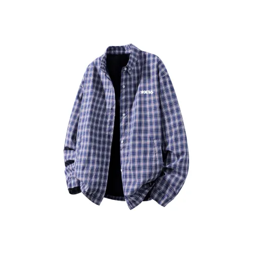 X1617 Синий Клетчатый Топ Унисекс Рубашка