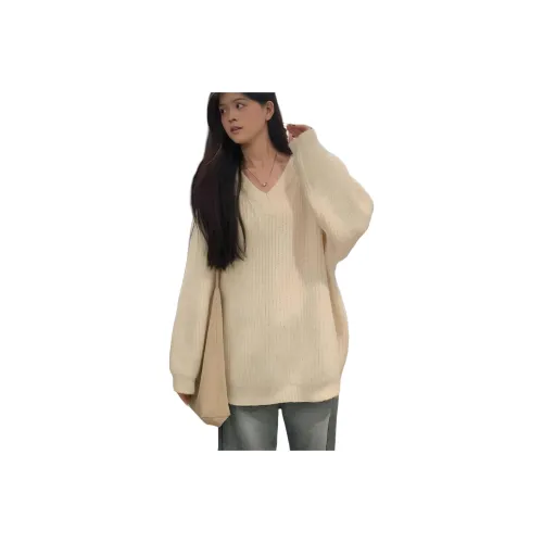 BONAS Экрю V-образный вырез Свитер Женский Трикотаж