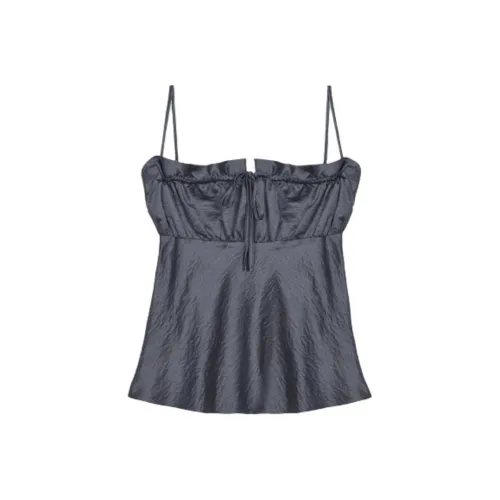 Nick Nicole FW25 Складной сатин с рюшами бюстгальтер топ на бретелях женский цвет угольный