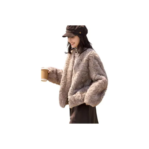 XWI Цветочный Верблюжий кофейный Женские Бархатные куртки