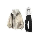 Бежевый абрикос + белый свитшот + черные штаны