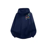 [Флис-Лайнер ★ Утолщенный с капюшоном] Темно-синий (Mb Цветочный принт на левом плече с этикеткой)