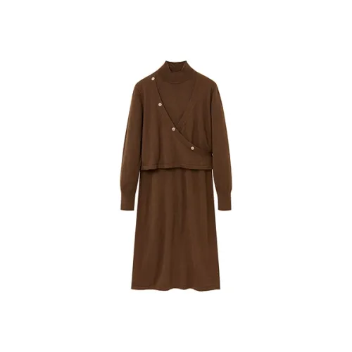 OVV Burnt Каштановый Женские Длинные Платья с Длинными Рукавами