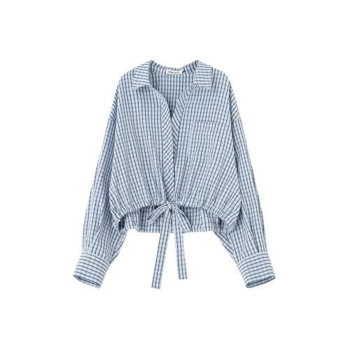 SOON FLOWER Синие Клетчатые Женские Рубашки