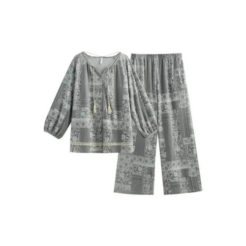 Same Language Пижамный комплект Женские Матовый Серый Синий Богемный