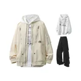 Хаки + Черные штаны + Белый свитшот