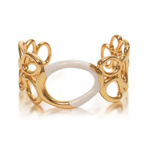 Retro Chic Браслет из латуни с покрытием из 18-каратного золота украшенный белой эмаллю и рифленым узором женский