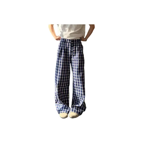 DEAR BETSY Blue Plaid Unisex Casual Pants DEAR BETSY Синий Клетка Унисекс Повседневные Штаны