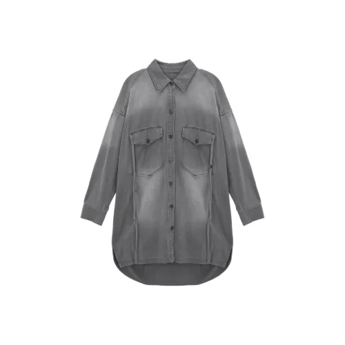 TREEMINGBIRD Промытый деним Ремень Ван-Пис Длинное платье с длинными рукавами Женское