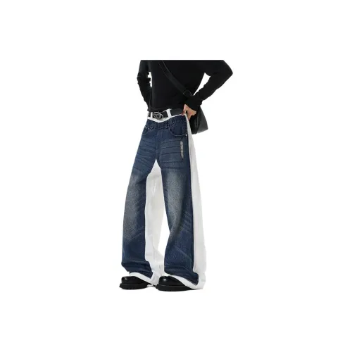 JIARONG Синие Белые Унисекс Джинсы