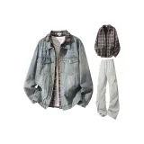 Синий + Светло-серый Брюки + Черно-серая Клетка Рубашка