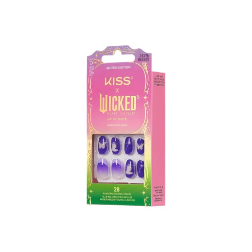 KISS NEW YORK x WICKED Искрящийся Ночной свет Овал False Nail Короткий Круглый Фиолетовый градиент Мультяшный 28 шт