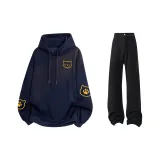 Темно-синий, синий, желтый свитшот (с флисовой подкладкой) + черные джинсы