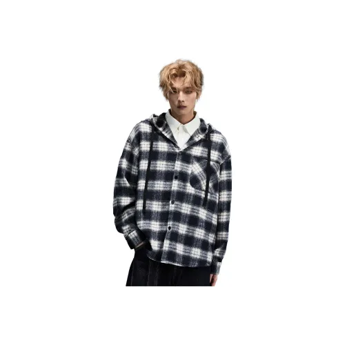 YINLANGSHIJIA Черная клетка Мужская рубашка