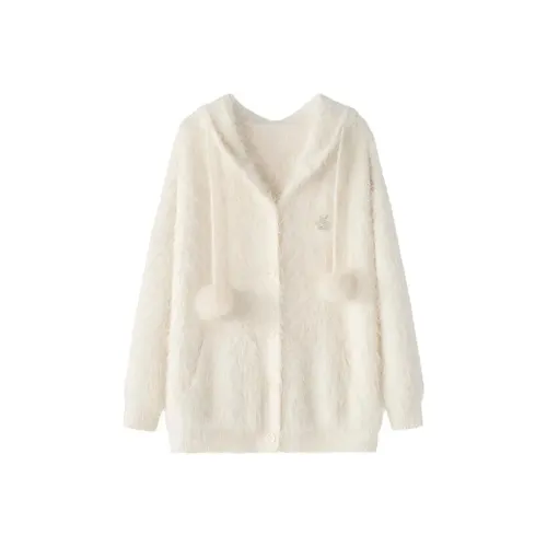 BVODE Кремовый Абрикос С капюшоном Свитер Женский Трикотаж