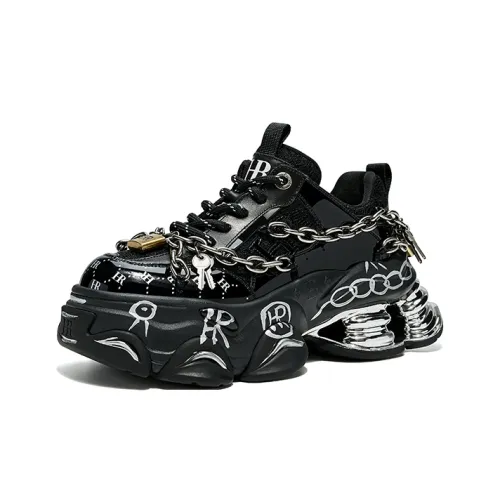 HR Толстая подошва Низкий топ Черный Серебряный Женский